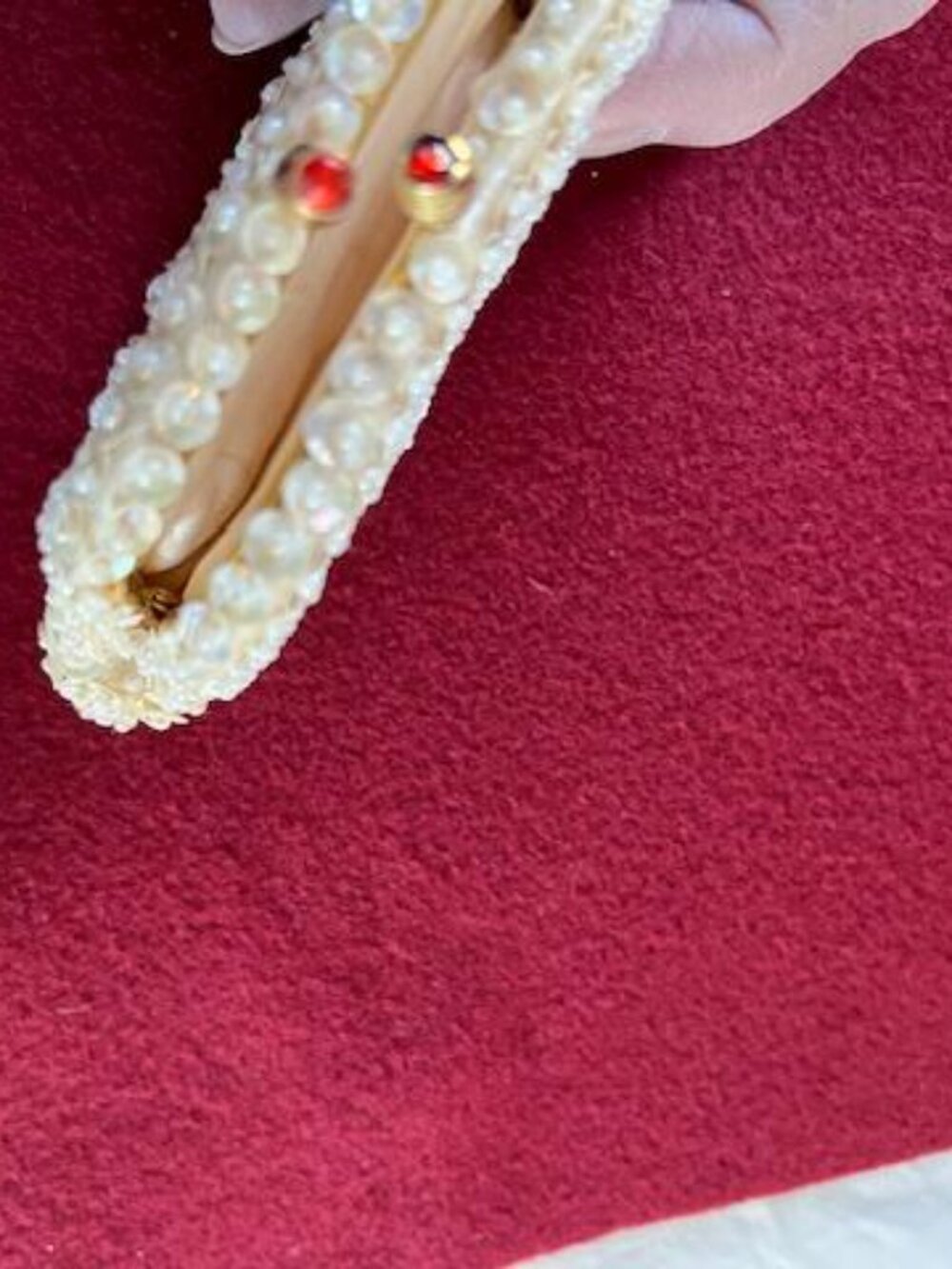 Cream Sequin Bead Change Coin Purse Handmade Hong Kong w/Red Stone Snap/Vintage - Picture 5 of 5